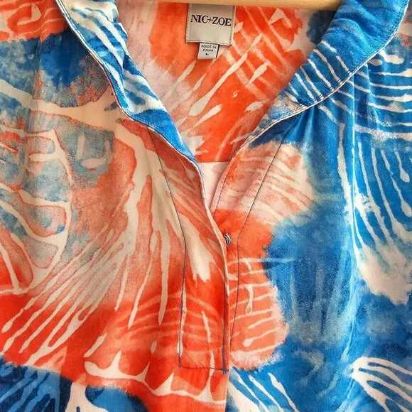 Nic+Zoe Watercolor Blooms Dress, Sleeveless Tropical Print Size Large Blue/Coral - Picture 8 of 10